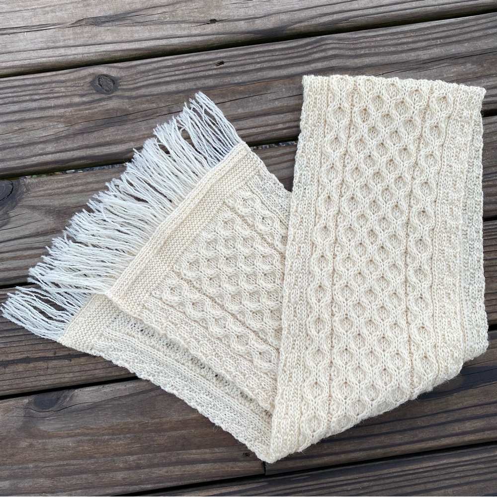 Aran Crafts Wool Honeycomb Pattern Knit Scarf